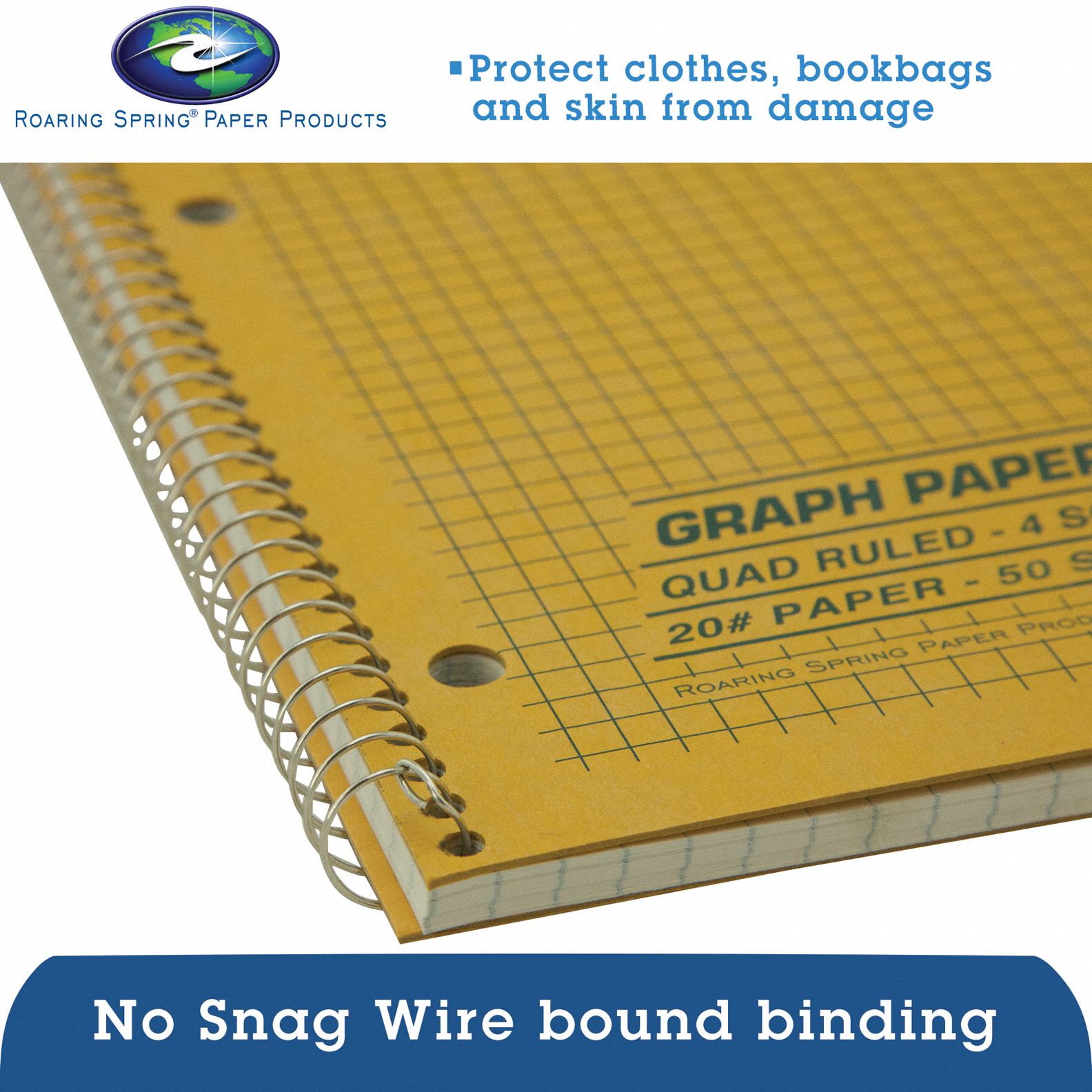 ROARING SPRING Notebook Quadrille, Wirebound, 50 Sheets, 0 Carbon