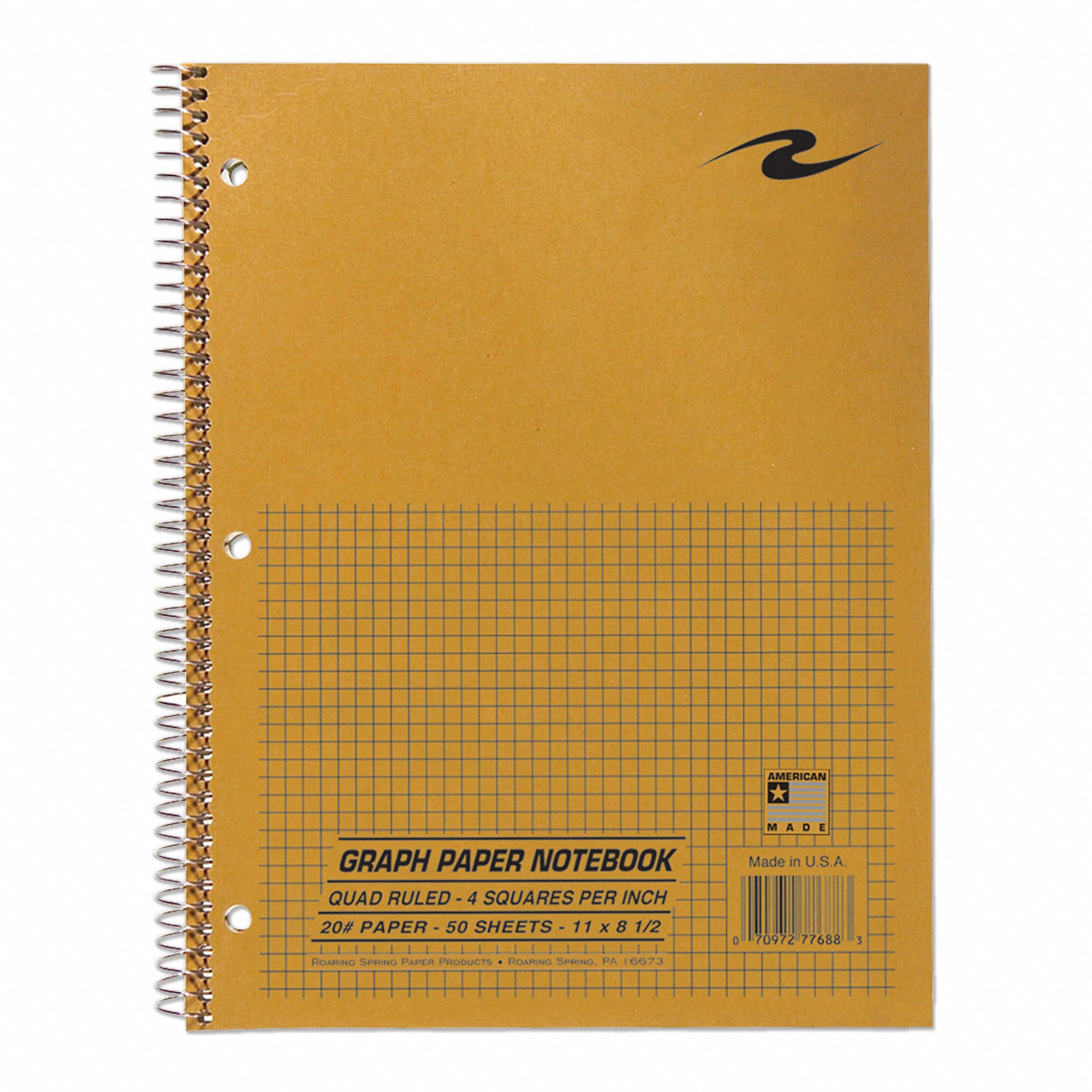 Notebook: Quadrille, Wirebound, 50 Sheets, 0 Carbon Sheets, Left, White, Kraft
