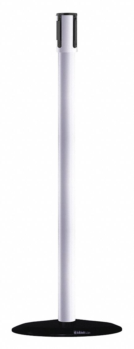 Single Belt Receiver Post: Round Flat, 38 in Post Ht, White, Stainless Steel, Flat