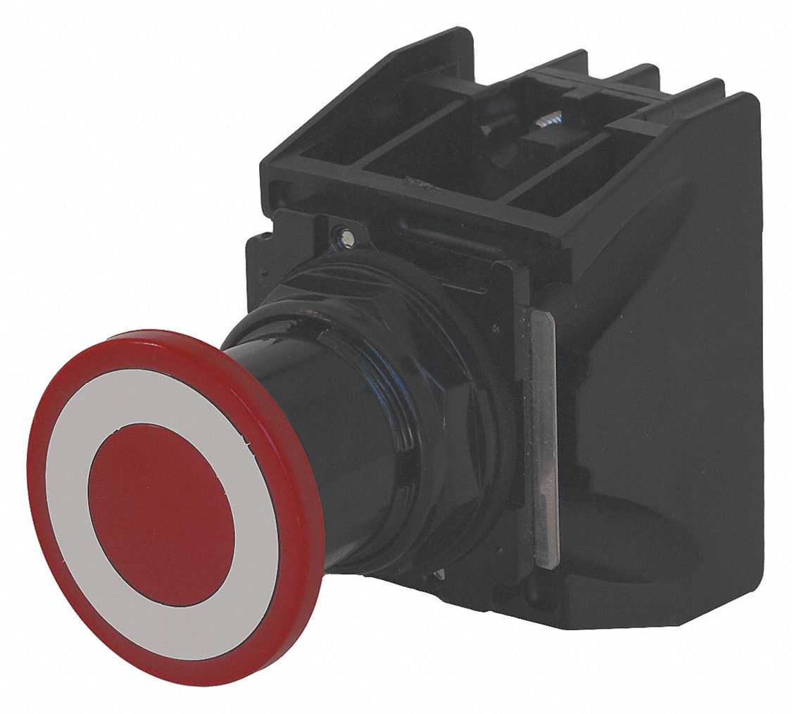 Mushroom Head Push Button: 30 mm, Metallic, Mushroom Head Profile, 1NO/1NC