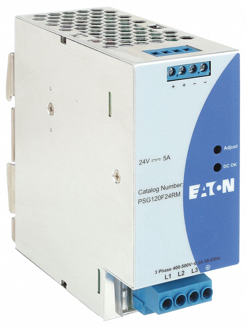 DC Power Supply: DIN Rail, 120 W Output Power - Rated, 5 A Current - Output, Three Phase