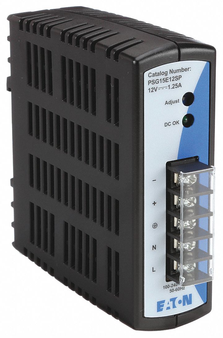 DC Power Supply: DIN Rail, 15 W Output Power - Rated, 1.25 A Current - Output, Single Phase