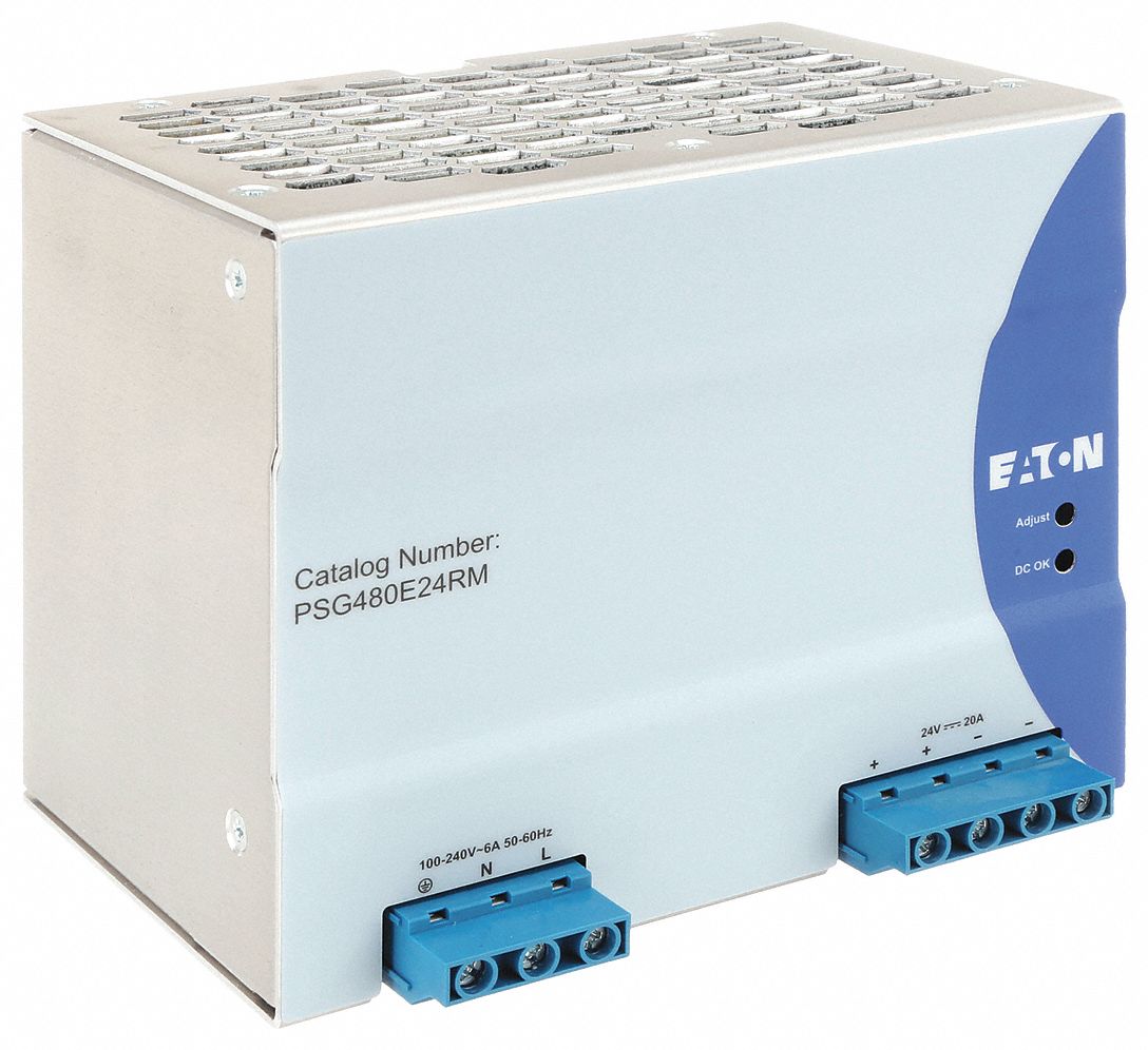 DC Power Supply: DIN Rail, 480 W Output Power - Rated, 20 A Current - Output, Single Phase