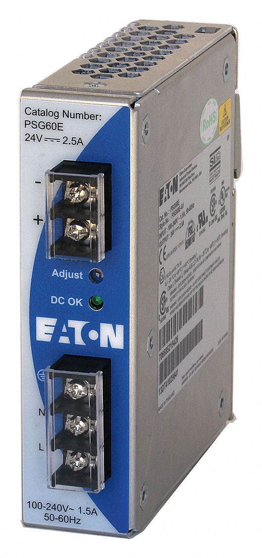 EATON DC Power Supply: 100 To 240 V AC, Single, 24V DC, 60W, 2.50, DIN ...