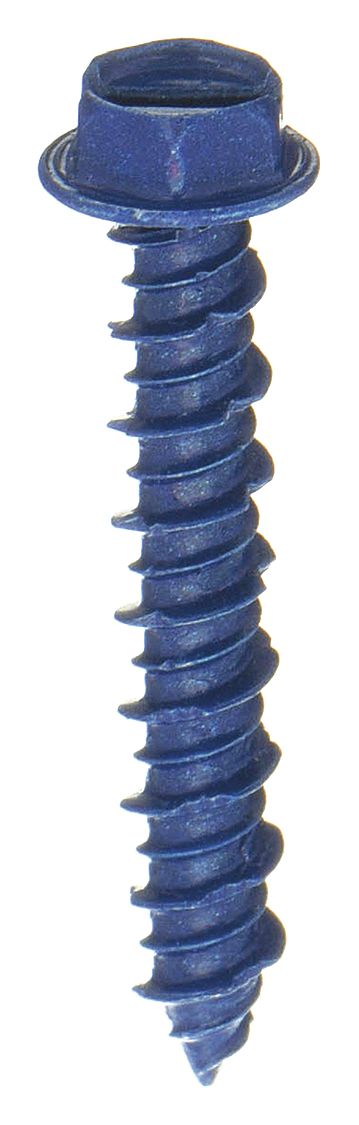 Concrete Anchor Screw: 1 1/4 in Overall Lg, 3/16 in Dia, Steel, Blue Ruspert, 100 PK