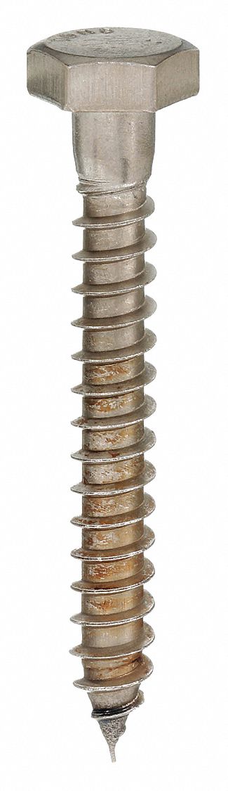 Hex Head Lag Screw: 1/2" Size, 3 1/2 in Lg, Stainless Steel, Plain, 10 PK