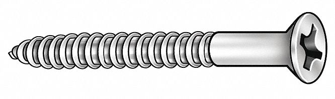 WOOD SCREW, SIZE #12, 2 IN L, STEEL, ZINC PLATED, FLAT, PHILLIPS, ASME B18.6.1, 100 PK