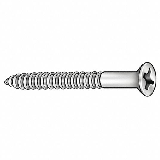 Wood Screw: #10 Size, 2 1/2 in Lg, Steel, Zinc Plated, Flat, Phillips, ASME  B18.6.1, 100 PK