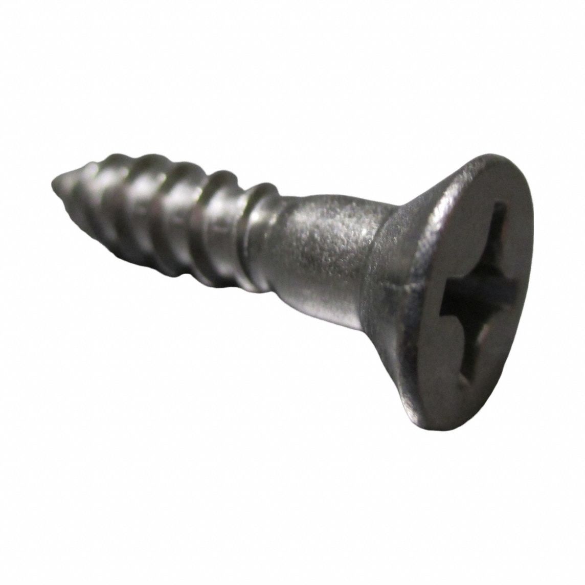 Wood Screw: #12 Size, 1 in Lg, Stainless Steel, Flat, Phillips, 100 PK