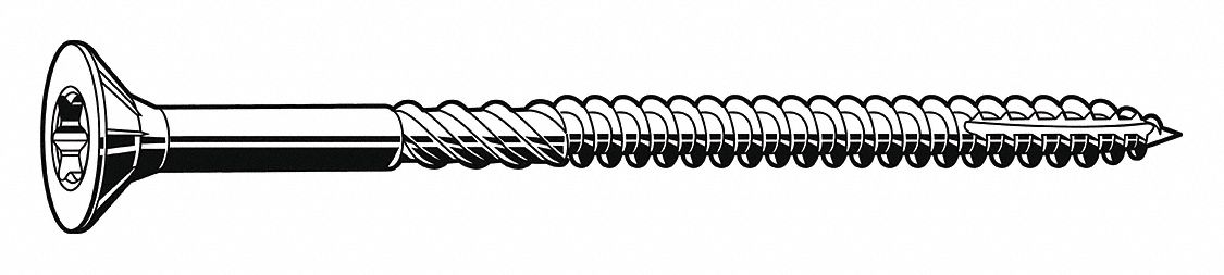 Multi-Material Screw: #10 Size, 3 1/2 in Lg, Stainless Steel, Plain, Flat, Torx®/Star, 200 PK