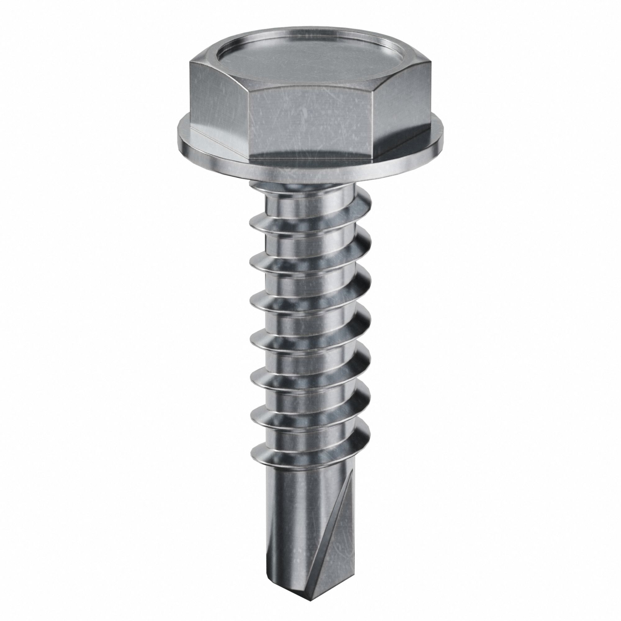 Self-Drilling Screw: #10 Size, 3/4 in Lg, Steel, Zinc-Plated, Hex Washer, External Hex, 100 PK