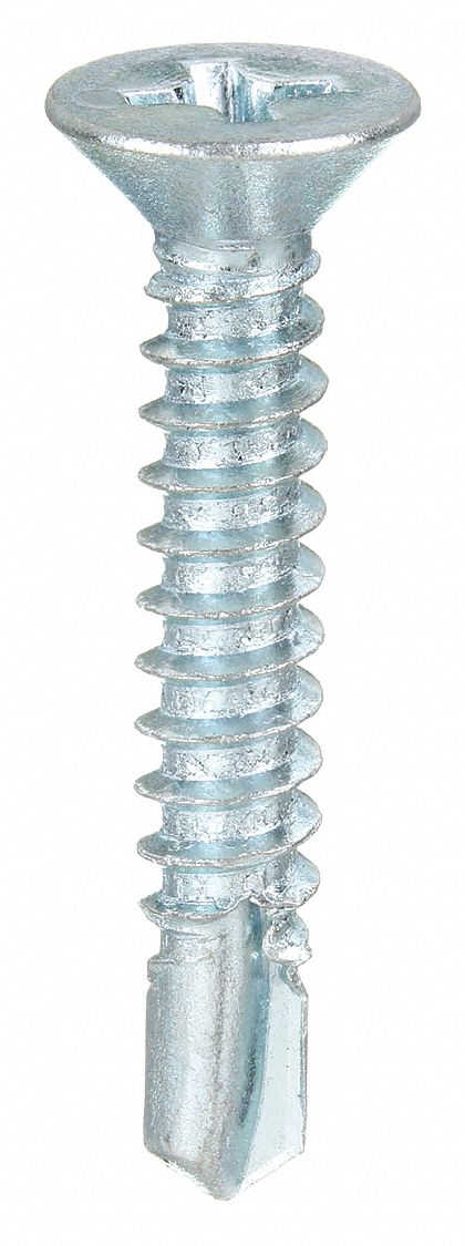 SELF DRILLING TAPPING SCREW, SIZE #6, ½ IN L, STEEL, ZINC PLATED, FLAT, PHILLIPS, ROUND, 100 PK