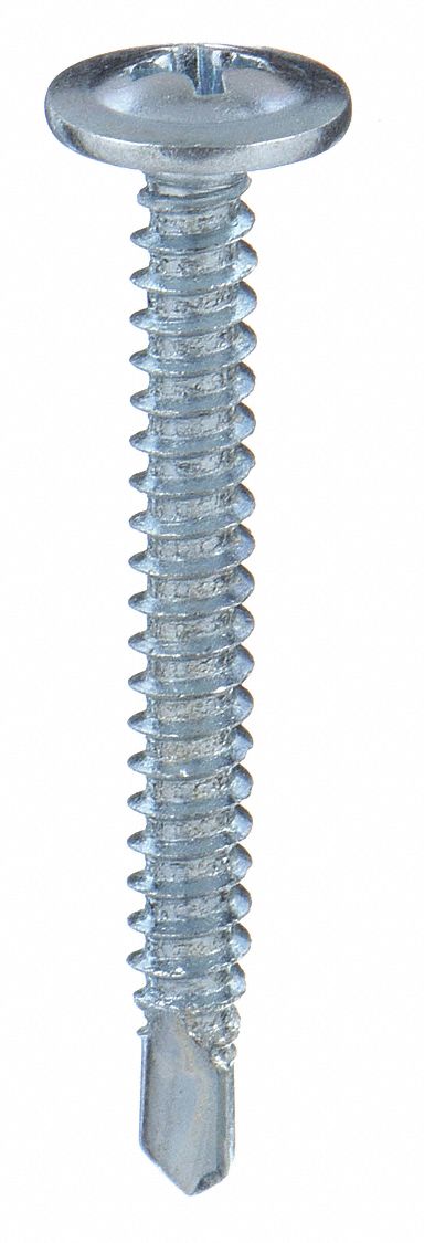 SELF DRILLING TAPPING SCREW, SIZE #8, 1⅝ IN L, STEEL, ZINC PLATED, K-LATH, PHILLIPS, 100 PK