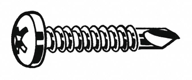 SELF DRILLING SCREW, SIZE #8, 1½ IN L, STEEL, ZINC PLATED, PAN, PHILLIPS, 100 PK