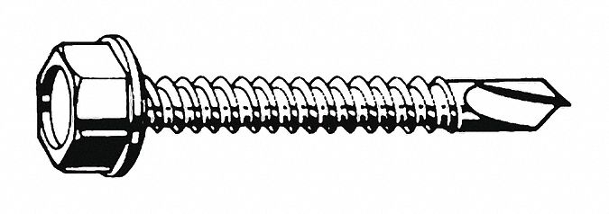 1 1/2” Hex Washer 1/4” Head #8 Self-Tapping Screw Zinc Plated 200PK 