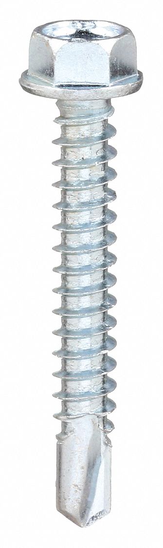 VIS À TÔLE AUTOPERCEUSE, TAILLE NO12, 1¼PO L, ACIER, ZINGUÉ, RONDELLE HEXAGONALE, HEX, 100PQ