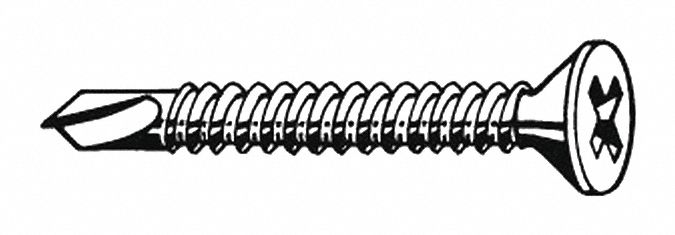 SELF DRILLING SCREW, SIZE #8, 1½ IN L, 410 STAINLESS STEEL, PLAIN, FLAT, PHILLIPS, ROUND, 100 PK