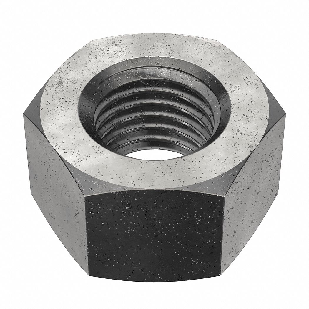 Hex Nut: Heavy Hex, 7/8"-9 Thread, 1 7/16 in Hex Wd, 55/64 in Hex Ht, Steel, Grade C, Plain, 5 PK