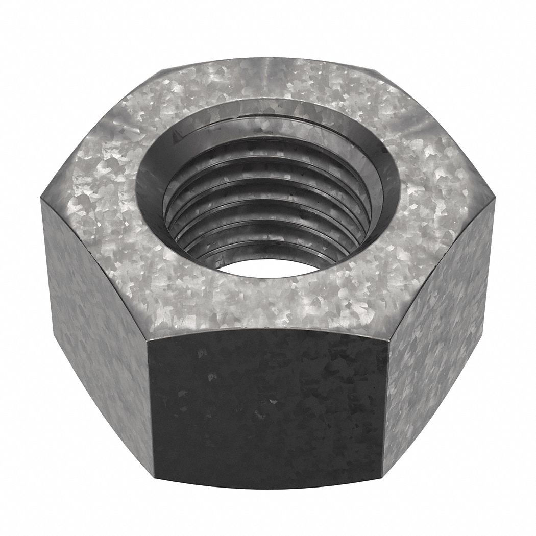 Hex Nut: Heavy Hex, 7/8"-9 Thread, 1 7/16 in Hex Wd, 55/64 in Hex Ht, Steel, Grade DH, Thicker, 5 PK