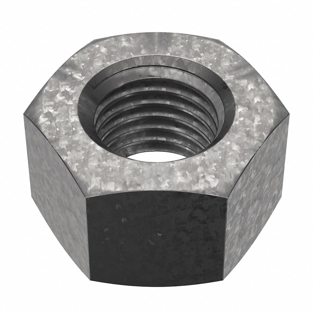 Hex Nut: Heavy Hex, 1 1/8"-7 Thread, 1 13/16 in Hex Wd, 1 7/64 in Hex Ht, Steel, Grade 2H, 5 PK