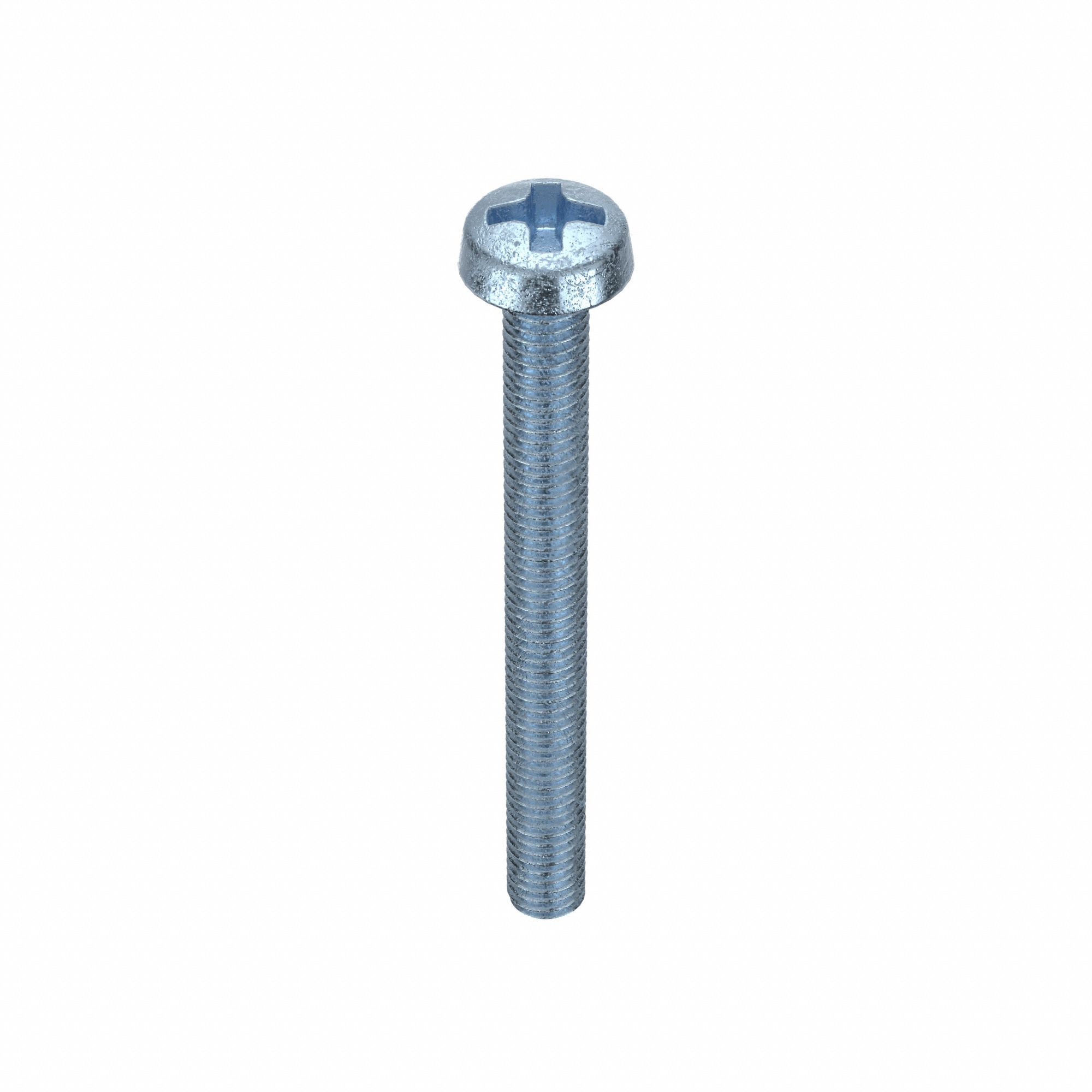 Machine Screw: M5x0.80 Thread Size, 50 mm Lg, Class 4.8, Steel, Zinc-Plated, Cheese, Phillips, 50 PK