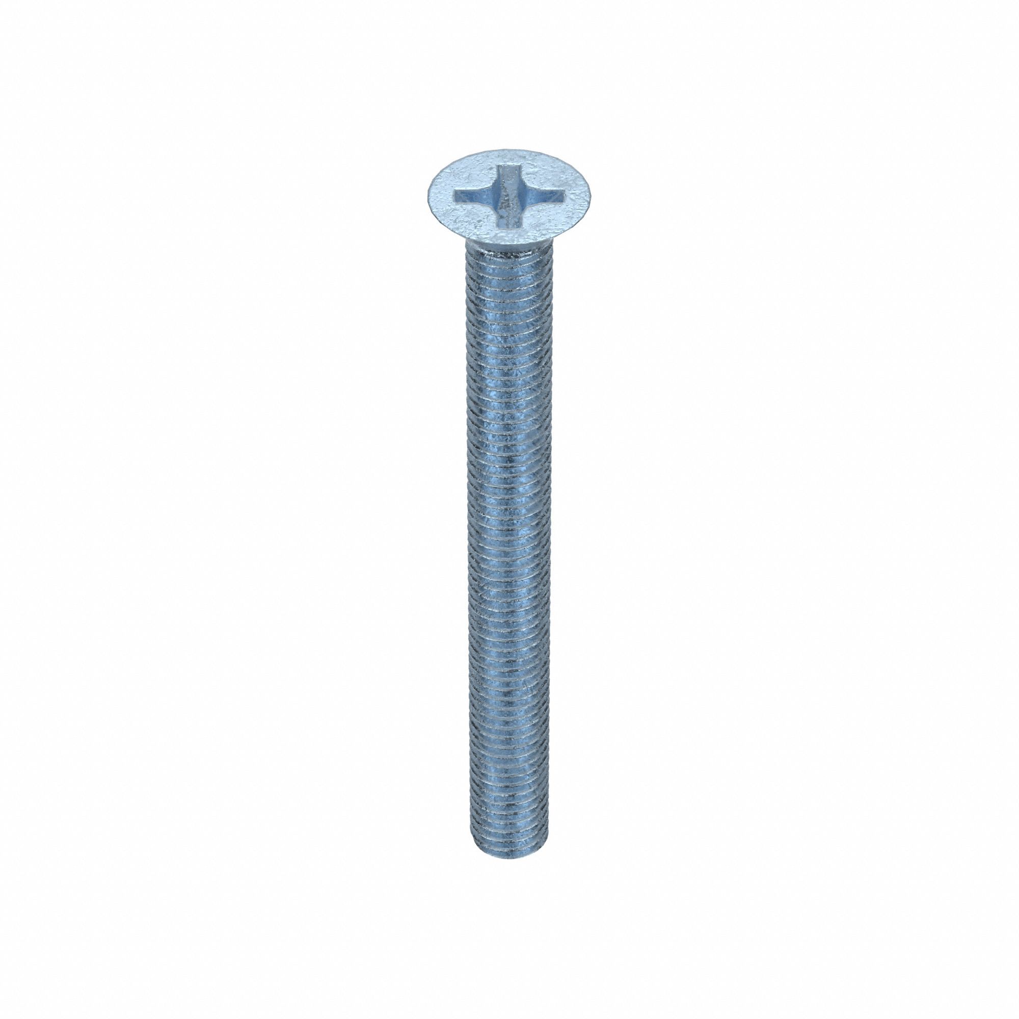 Machine Screws: M3x0.50 Thread Size, 45 mm Lg, Steel, Zinc-Plated, Flat, Phillips, 50 PK