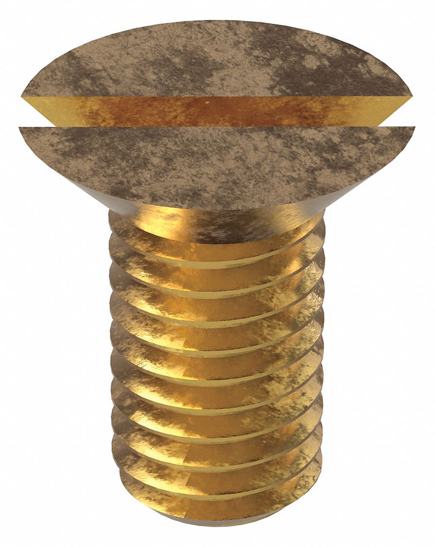 Machine Screw: M8x1.25 Thread Size, 16 mm Lg, Brass, Plain, Flat, Slotted, Machine Screw, 25 PK
