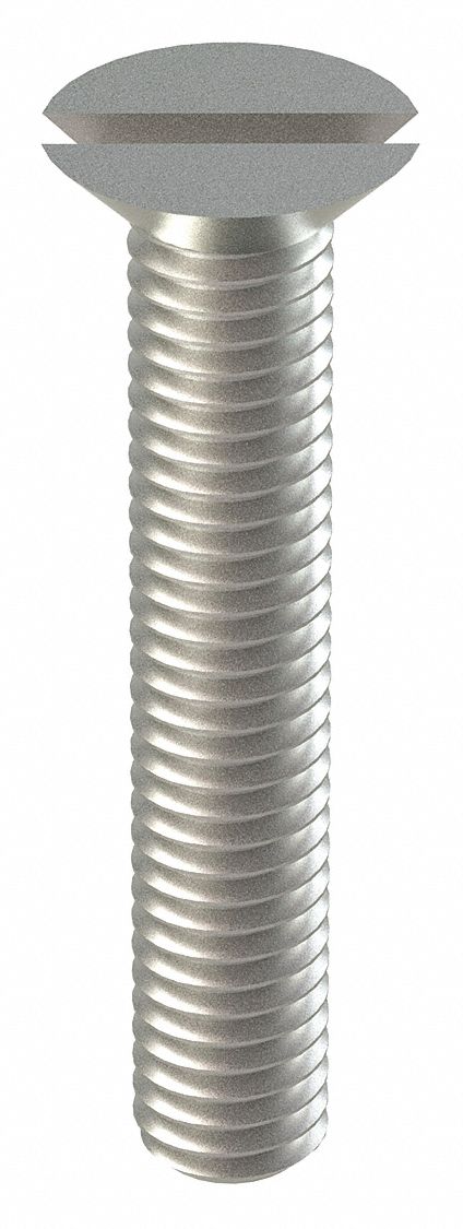 Machine Screw: M6x1.00 Thread Size, 35 mm Lg, 18-8, Stainless Steel, Plain, Flat, Slotted, 50 PK