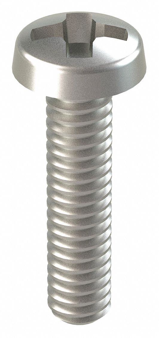 Machine Screw: M2x0.40 Thread Size, 10 mm Lg, 316, Stainless Steel, Plain, Cheese, Phillips, 50 PK