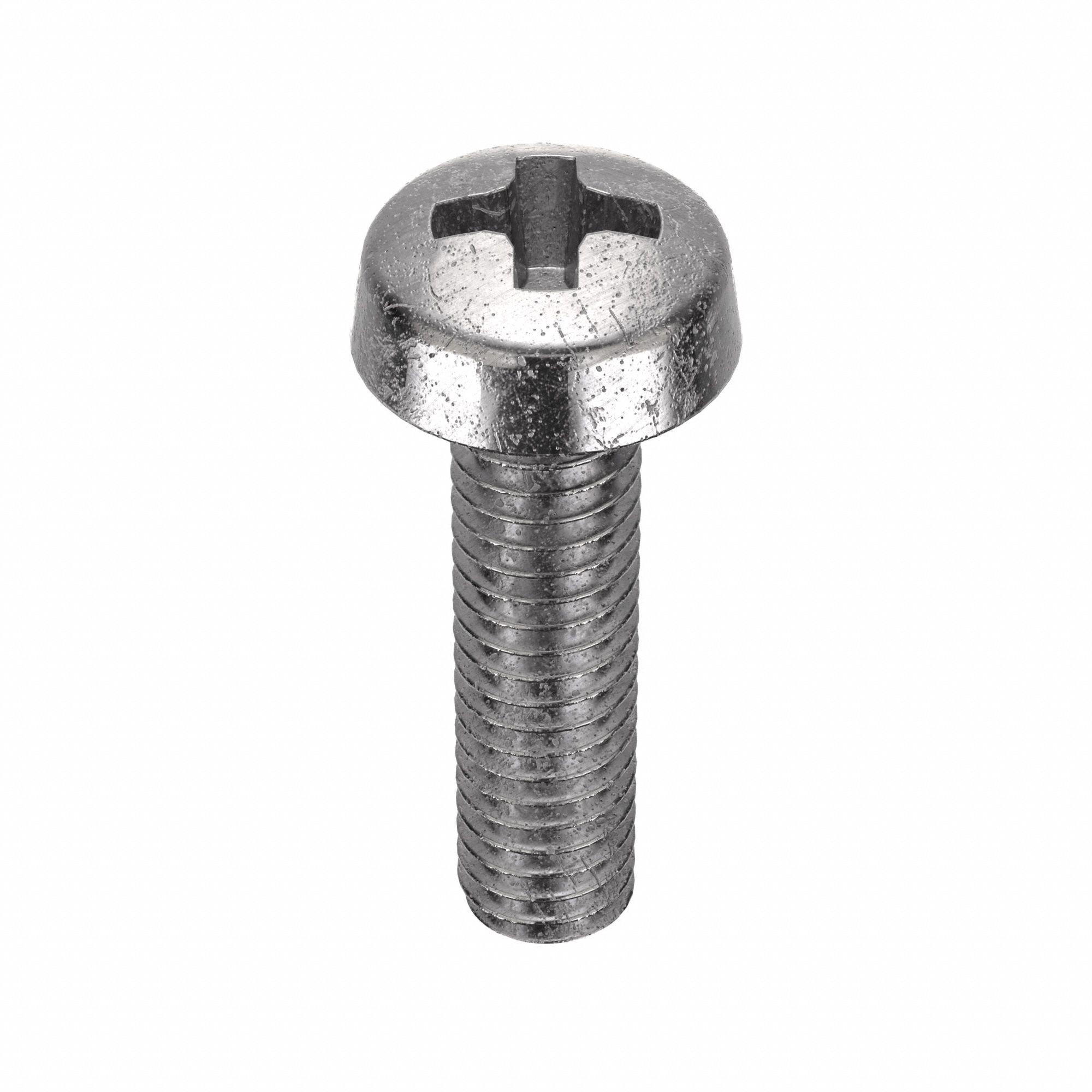 Machine Screw: M2.5x0.45 Thread Size, 10 mm Lg, 316, Stainless Steel, Plain, Cheese, Phillips, 50 PK