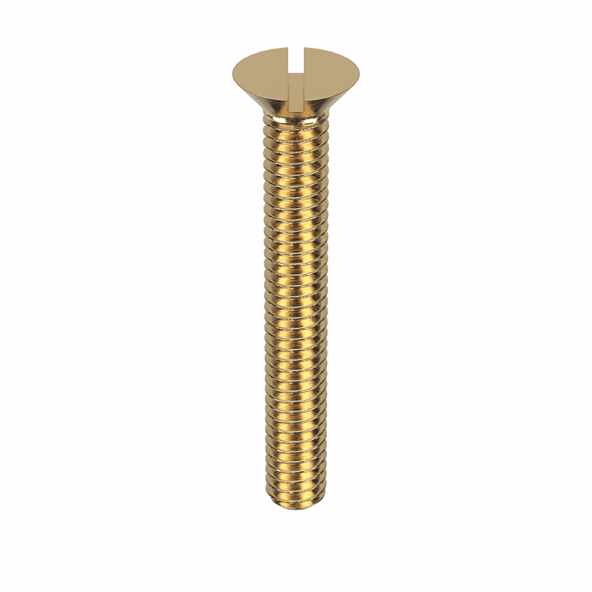 Machine Screw: #8-32 Thread Size, 1 1/4 in Lg, Brass, Plain, Flat, Slotted, Machine Screw, 50 PK