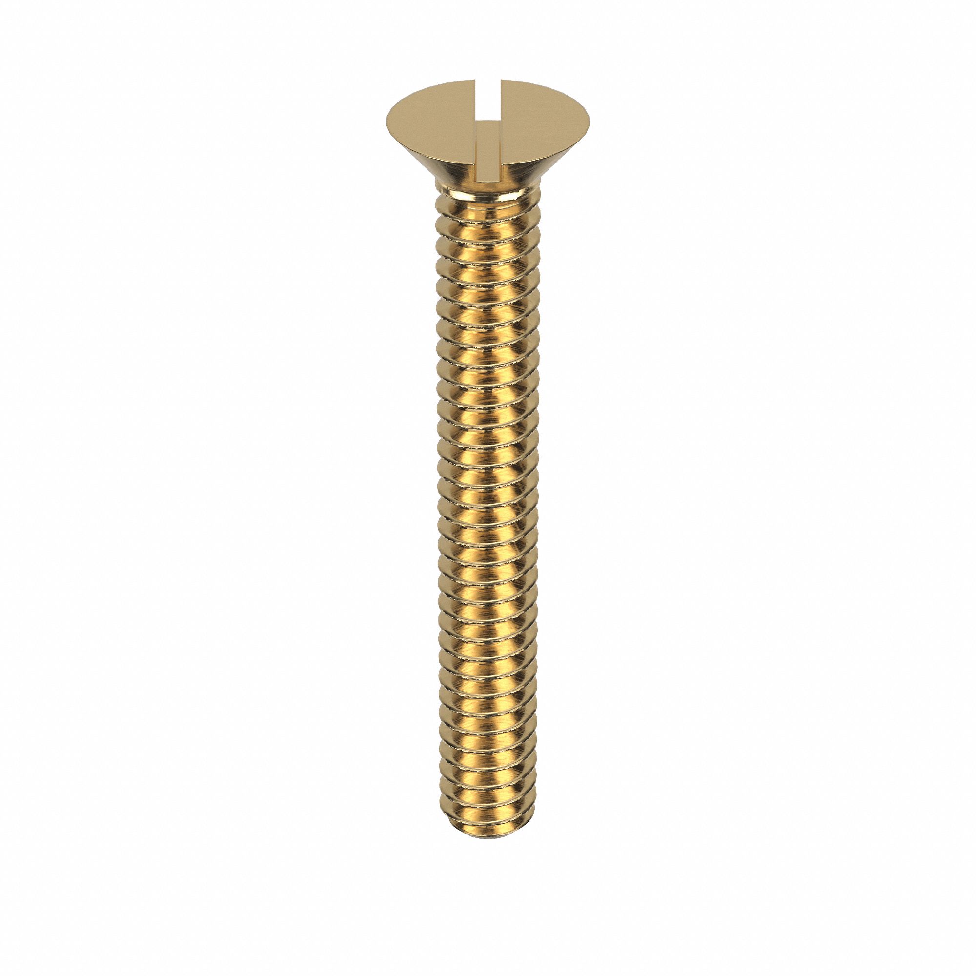 Machine Screw: #10-24 Thread Size, 1 1/2 in Lg, Brass, Plain, Flat, Slotted, Machine Screw, 50 PK