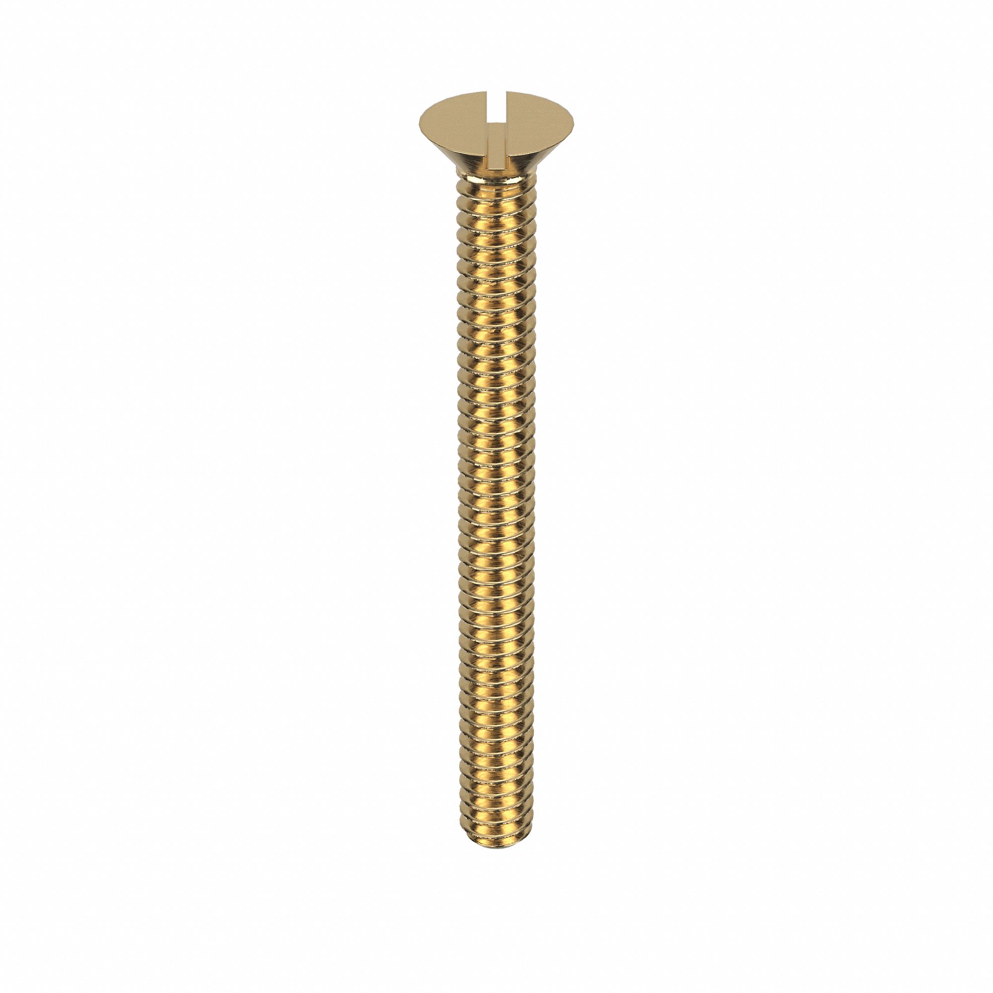 Machine Screw: #10-24 Thread Size, 2 in Lg, Brass, Plain, Flat, Slotted, Machine Screw, 50 PK
