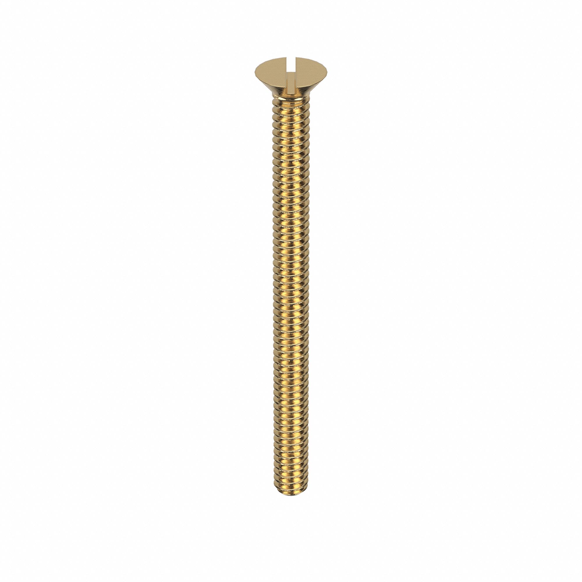 Machine Screw: #10-24 Thread Size, 2 1/2 in Lg, Brass, Plain, Flat, Slotted, Machine Screw, 50 PK