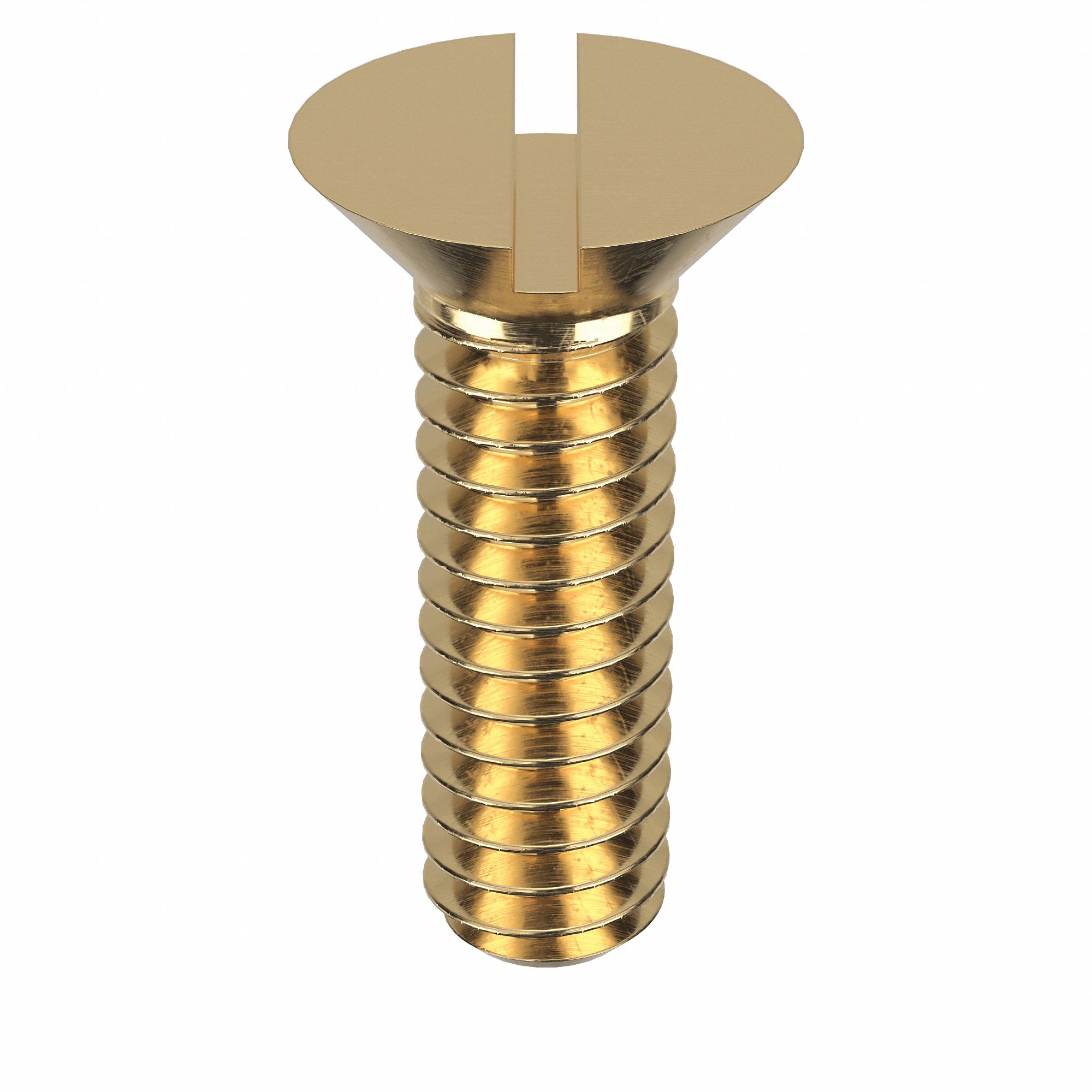 Machine Screw: 1/4"-20 Thread Size, 7/8 in Lg, Brass, Plain, Flat, Slotted, Machine Screw, 50 PK