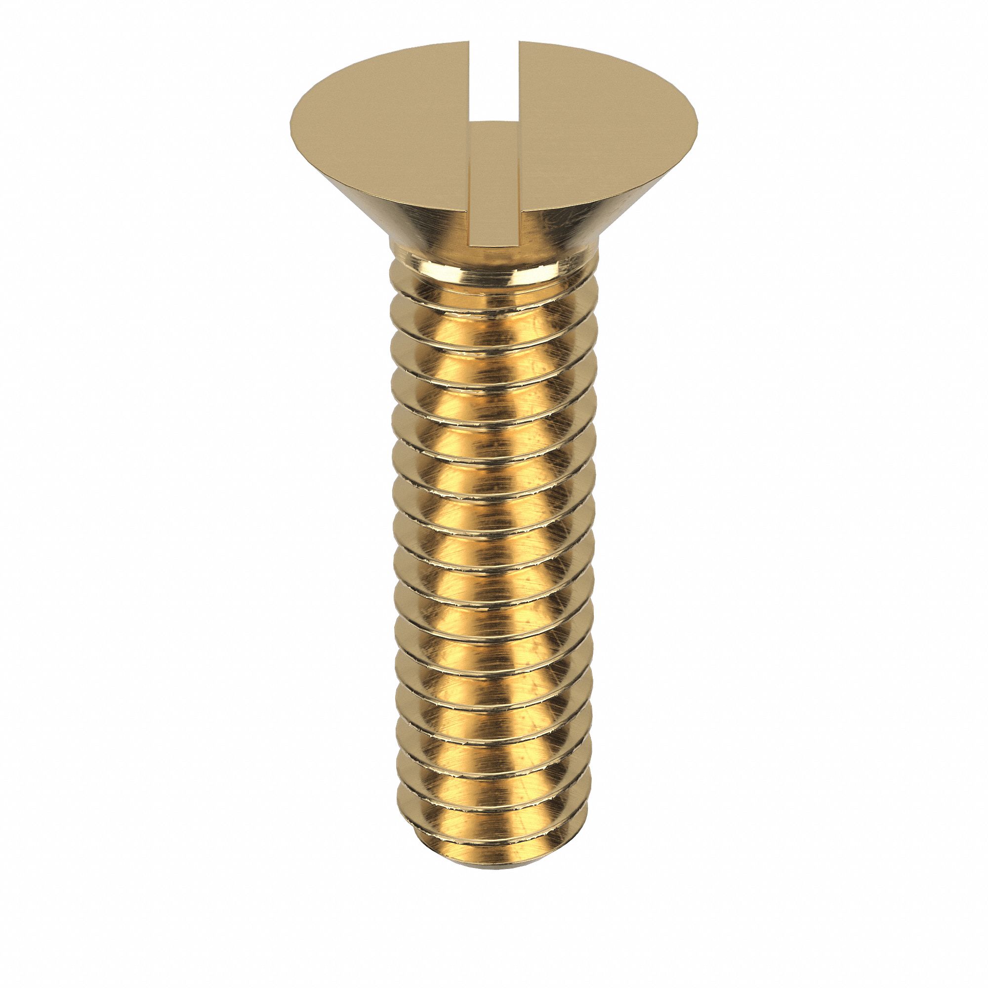 Machine Screw: 1/4"-20 Thread Size, 1 in Lg, Brass, Plain, Flat, Slotted, Machine Screw, 50 PK