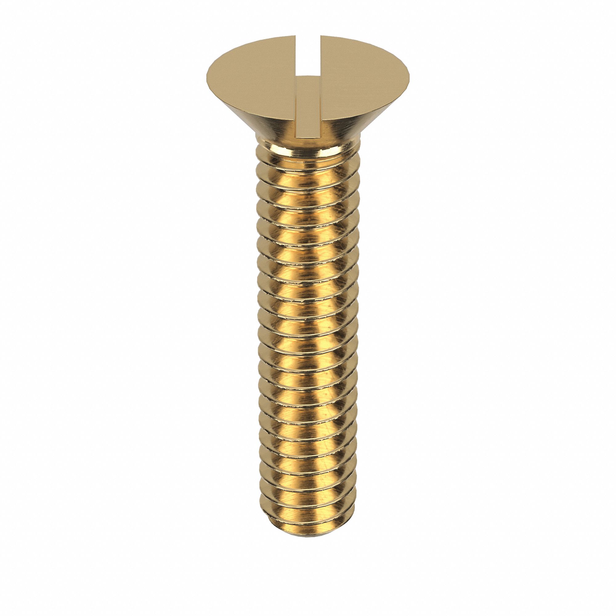 Machine Screw: 1/4"-20 Thread Size, 1 1/4 in Lg, Brass, Plain, Flat, Slotted, Machine Screw, 50 PK