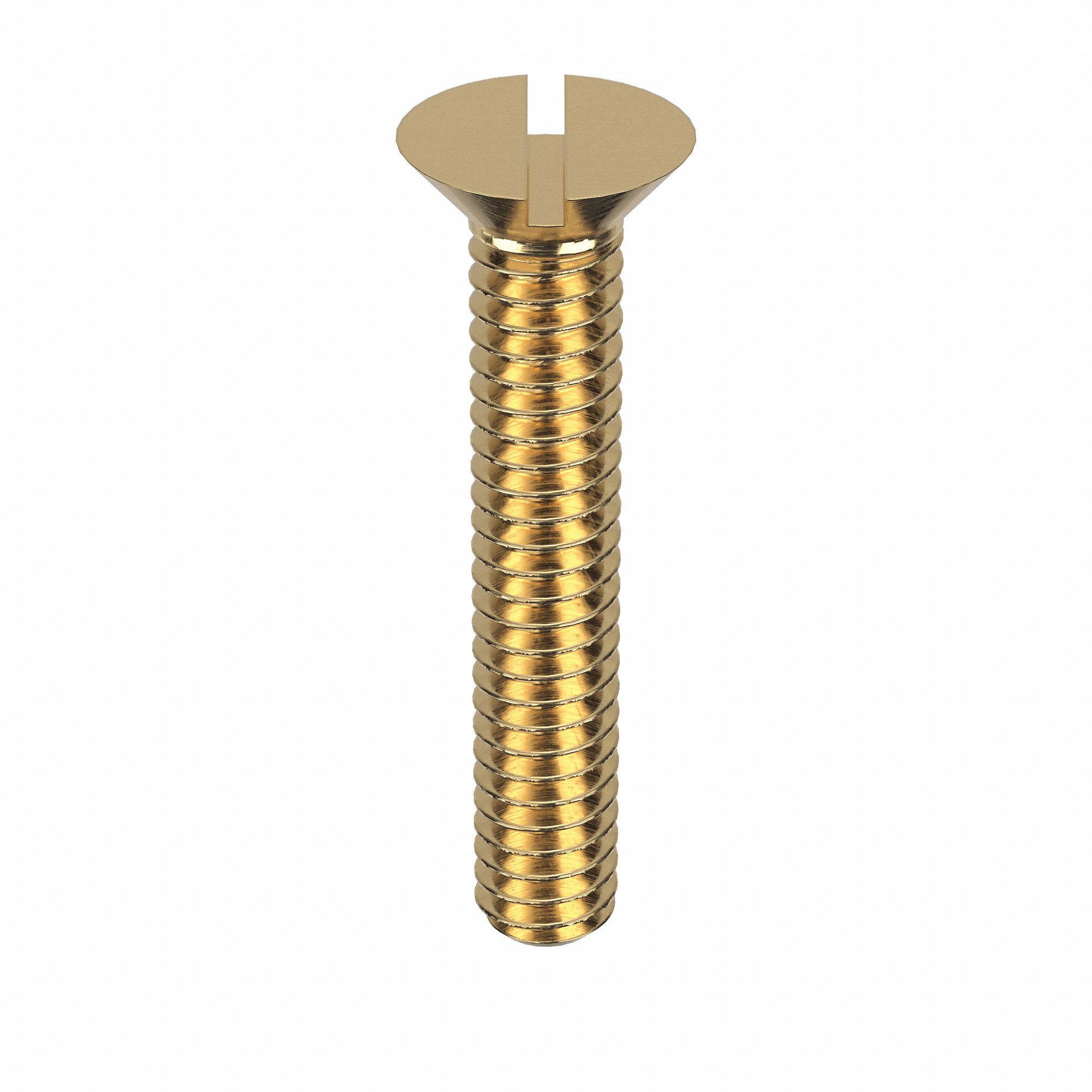 Machine Screw: 1/4"-20 Thread Size, 1 1/2 in Lg, Brass, Plain, Flat, Slotted, Machine Screw, 50 PK