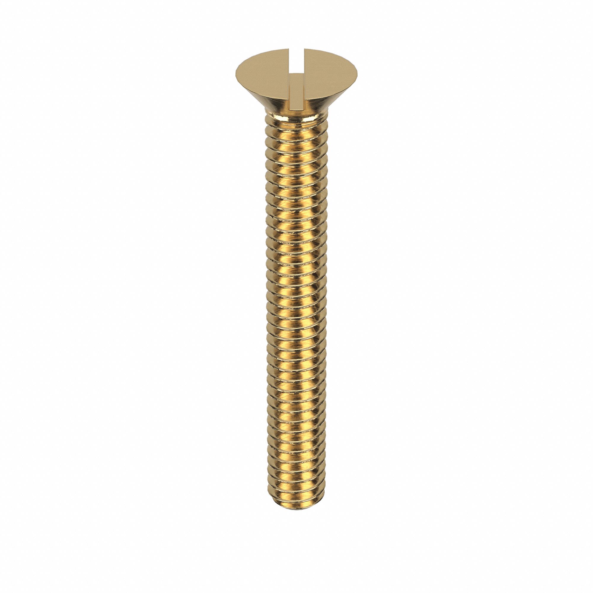 Machine Screw: 1/4"-20 Thread Size, 2 in Lg, Brass, Plain, Flat, Slotted, Machine Screw, 50 PK