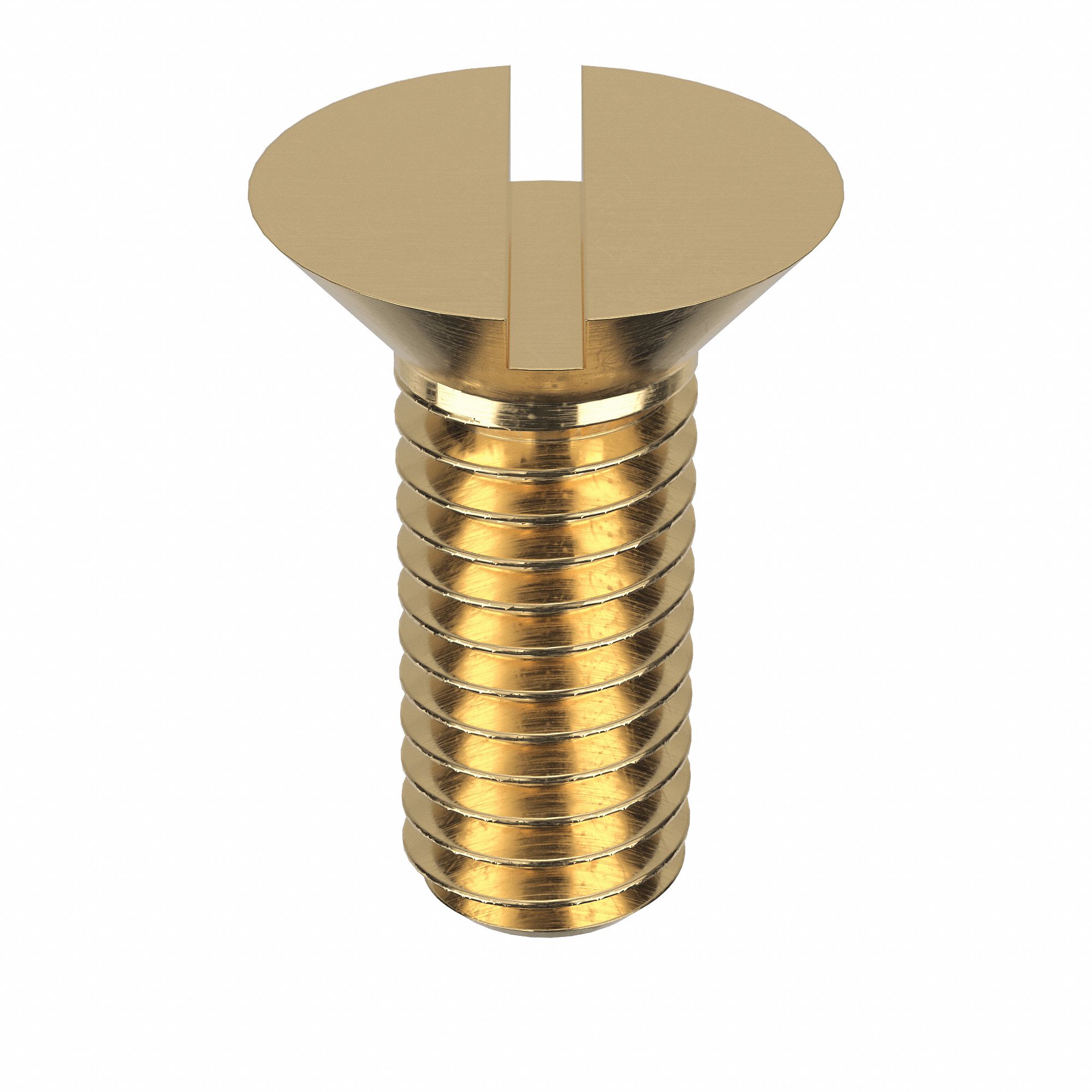 Machine Screw: 3/8"-16 Thread Size, 1 in Lg, Brass, Plain, Flat, Slotted, Machine Screw, 10 PK