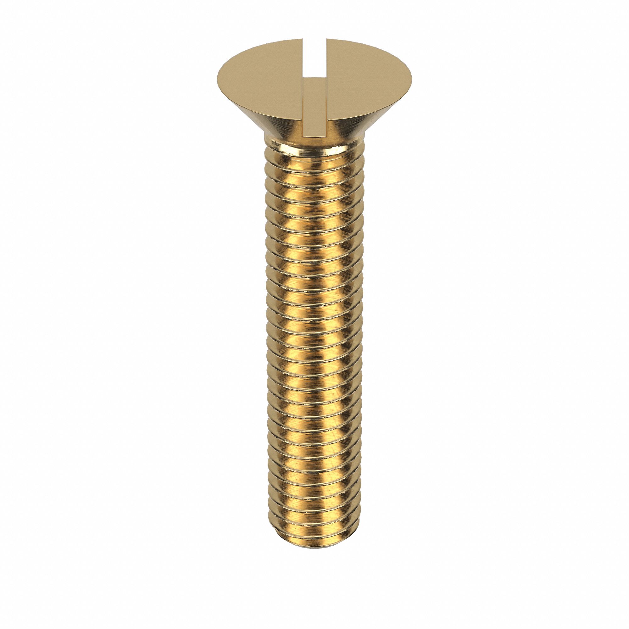 Machine Screw: 3/8"-16 Thread Size, 2 in Lg, Brass, Plain, Flat, Slotted, Machine Screw, 10 PK