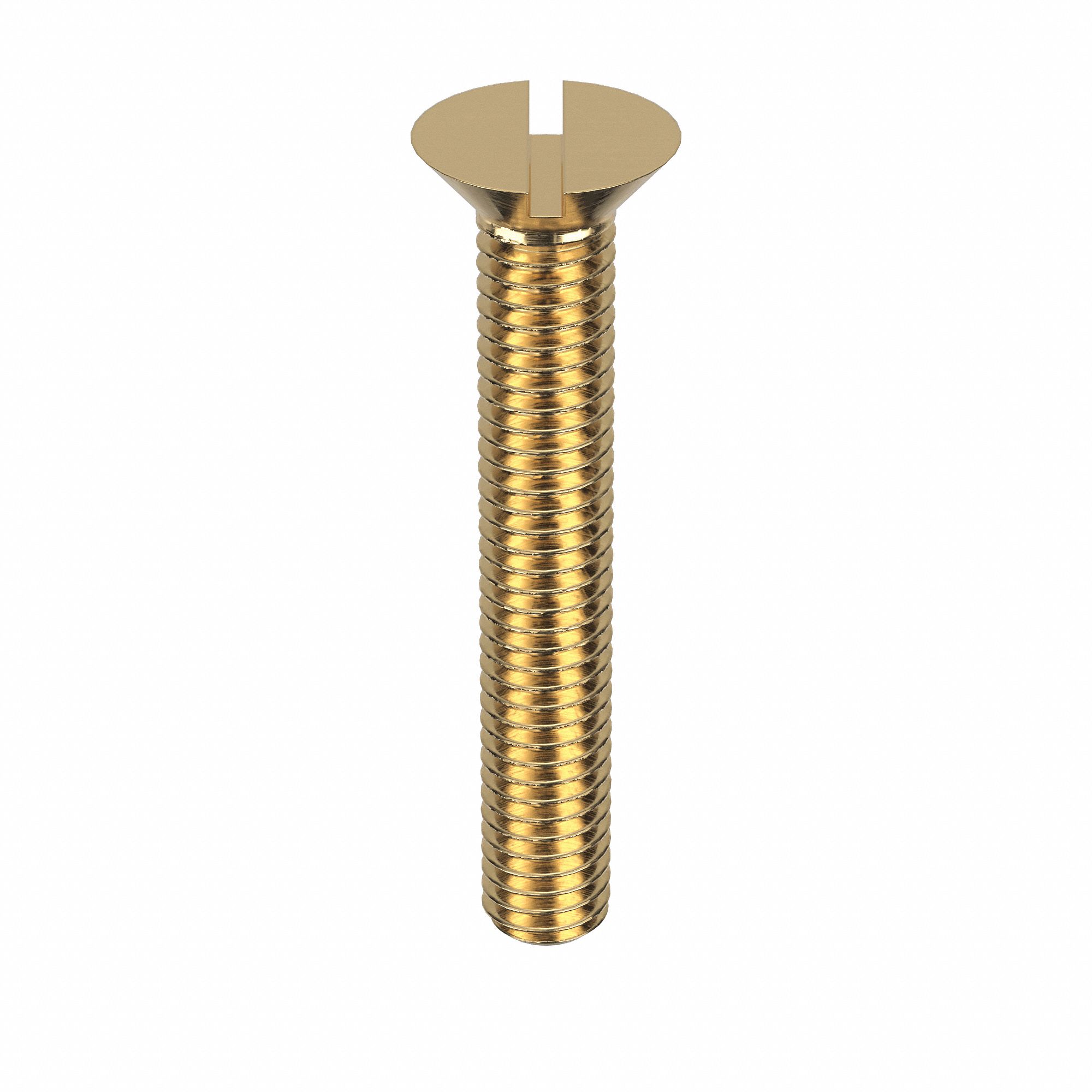 Machine Screw: 3/8"-16 Thread Size, 2 1/2 in Lg, Brass, Plain, Flat, Slotted, Machine Screw, 10 PK