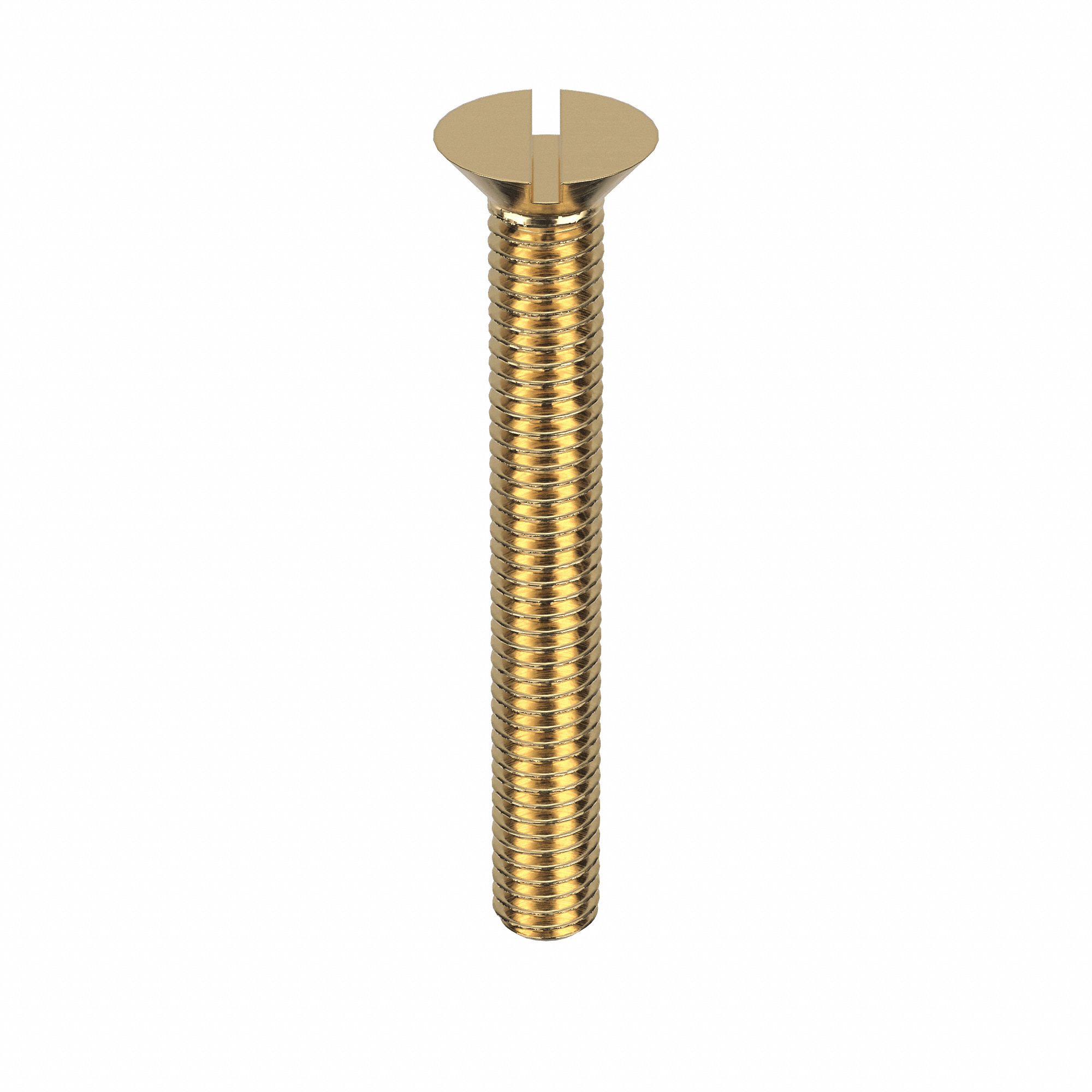 Machine Screw: M10x1.50 Thread Size, 70 mm Lg, Brass, Plain, Flat, Slotted, Machine Screw, 5 PK