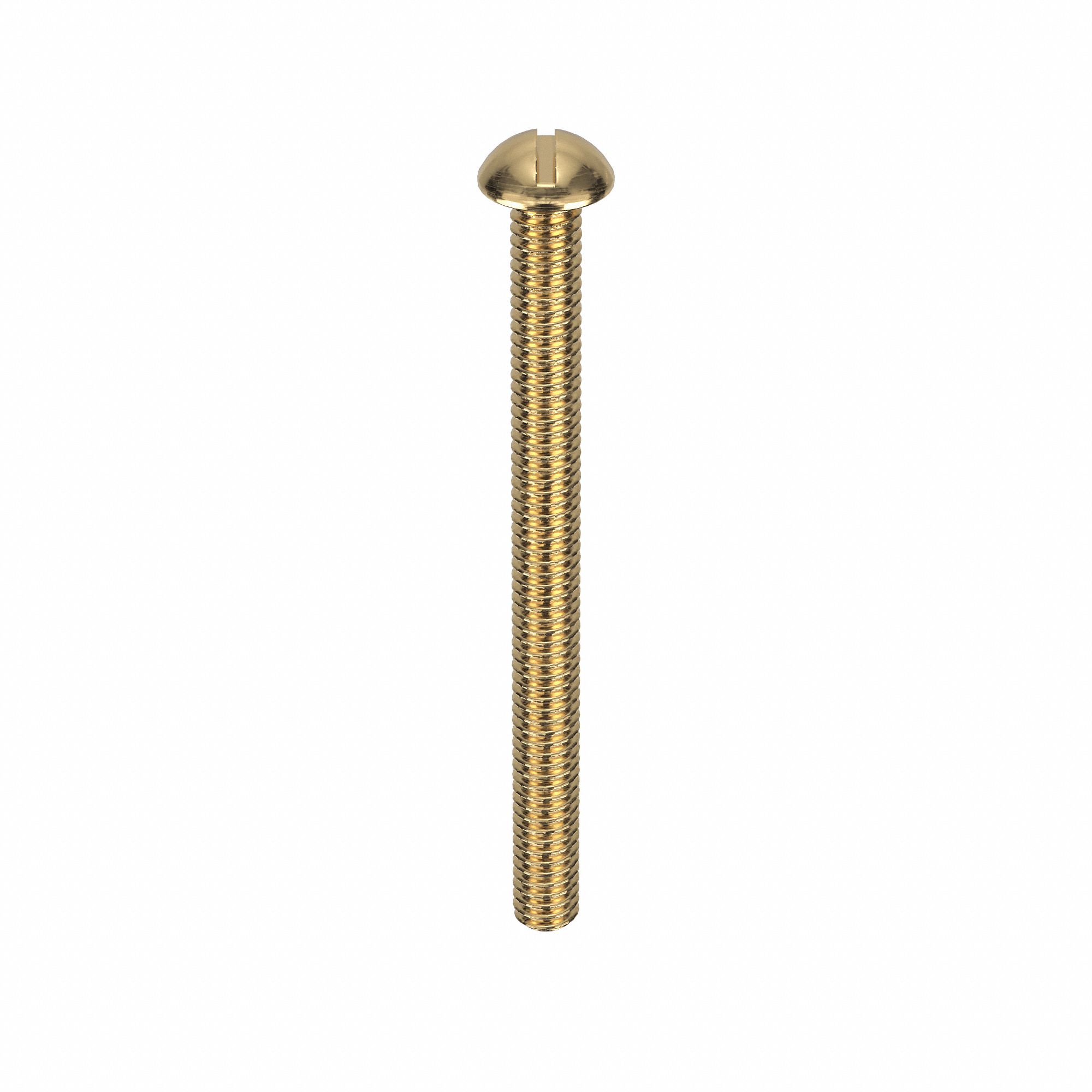 Machine Screw: #8-32 Thread Size, 2 in Lg, Brass, Plain, Round, Slotted, Machine Screw, 50 PK