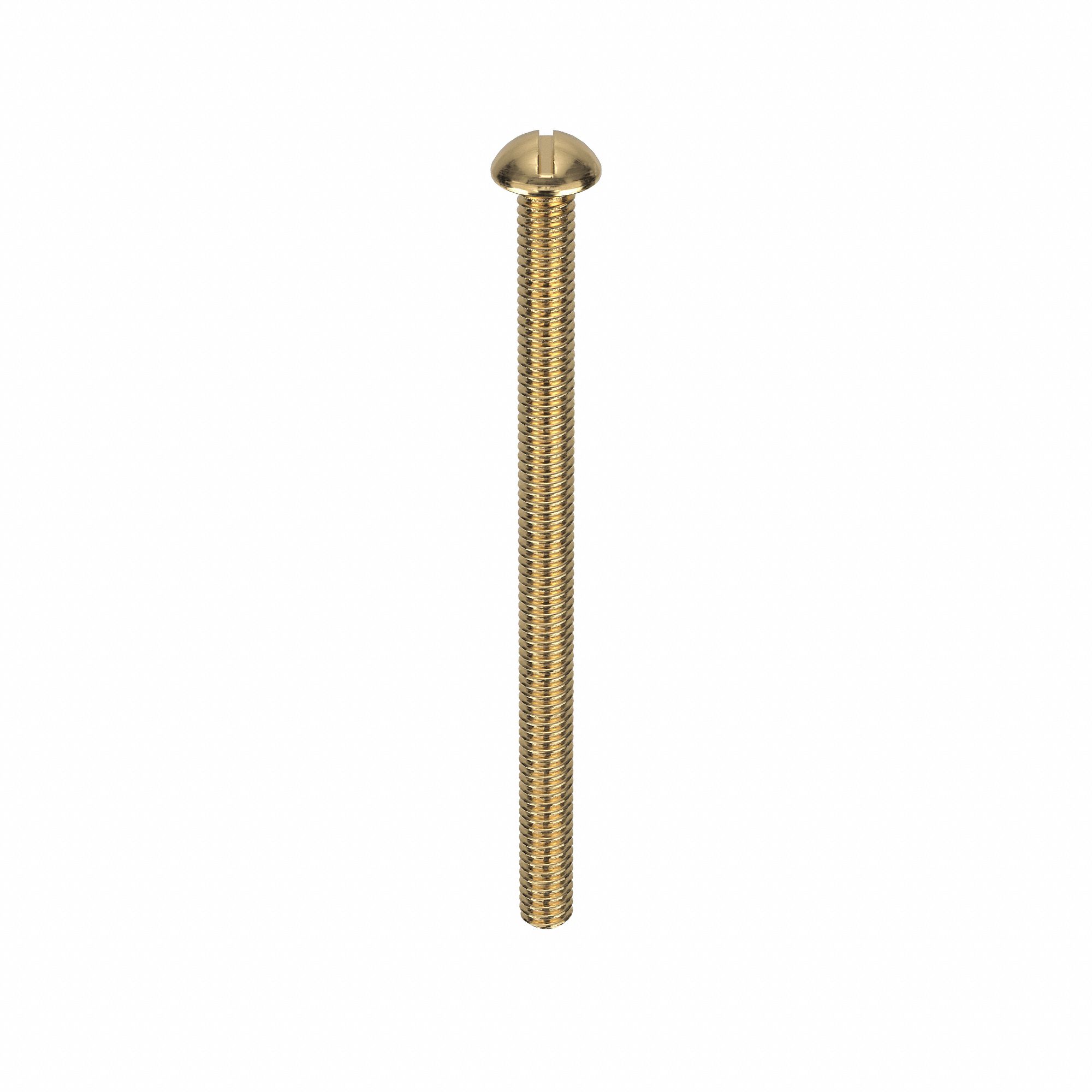 Machine Screw: #8-32 Thread Size, 2 1/2 in Lg, Brass, Plain, Round, Slotted, Machine Screw, 50 PK