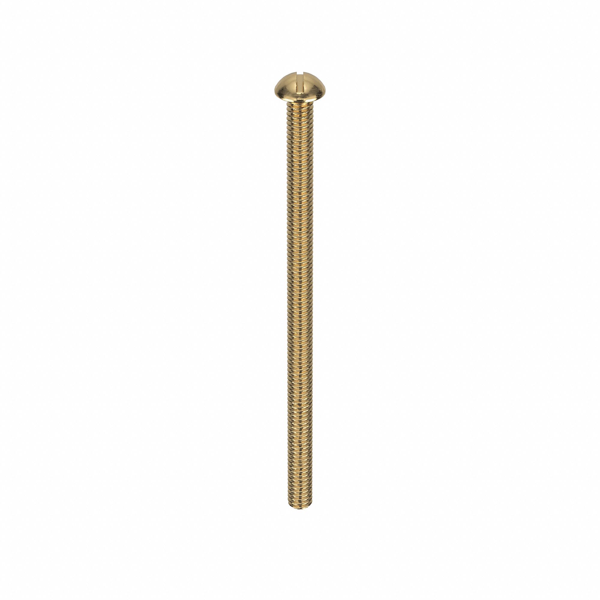 Machine Screw: #8-32 Thread Size, 3 in Lg, Brass, Plain, Round, Slotted, Machine Screw, 50 PK