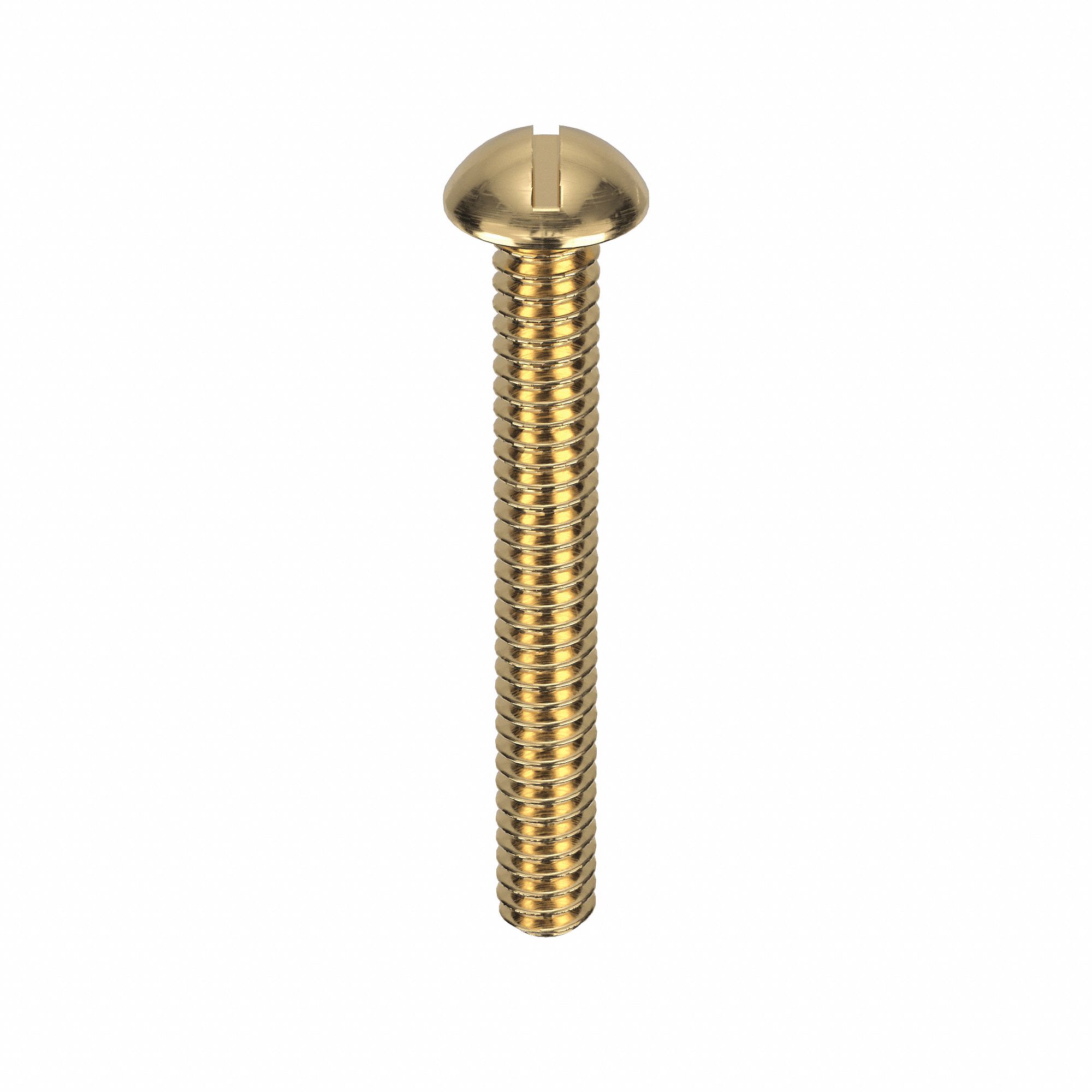 MACHINE SCREW, #10-24 THREAD, 1½ IN L, BRASS, PLAIN, ROUND, SLOTTED, ASME B18.6.3, 50 PK