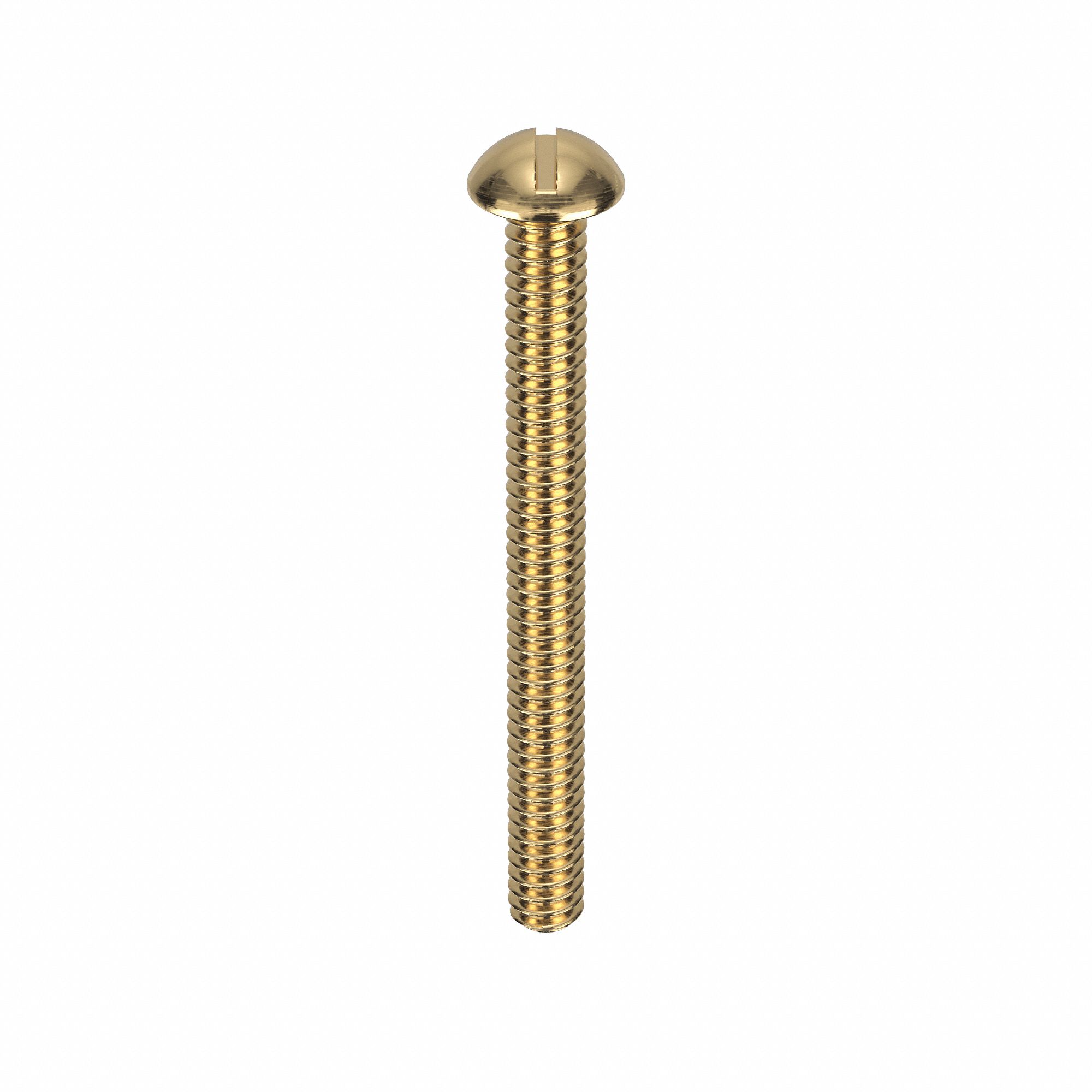 Machine Screw: #10-24 Thread Size, 2 in Lg, Brass, Plain, Round, Slotted, Machine Screw, 50 PK