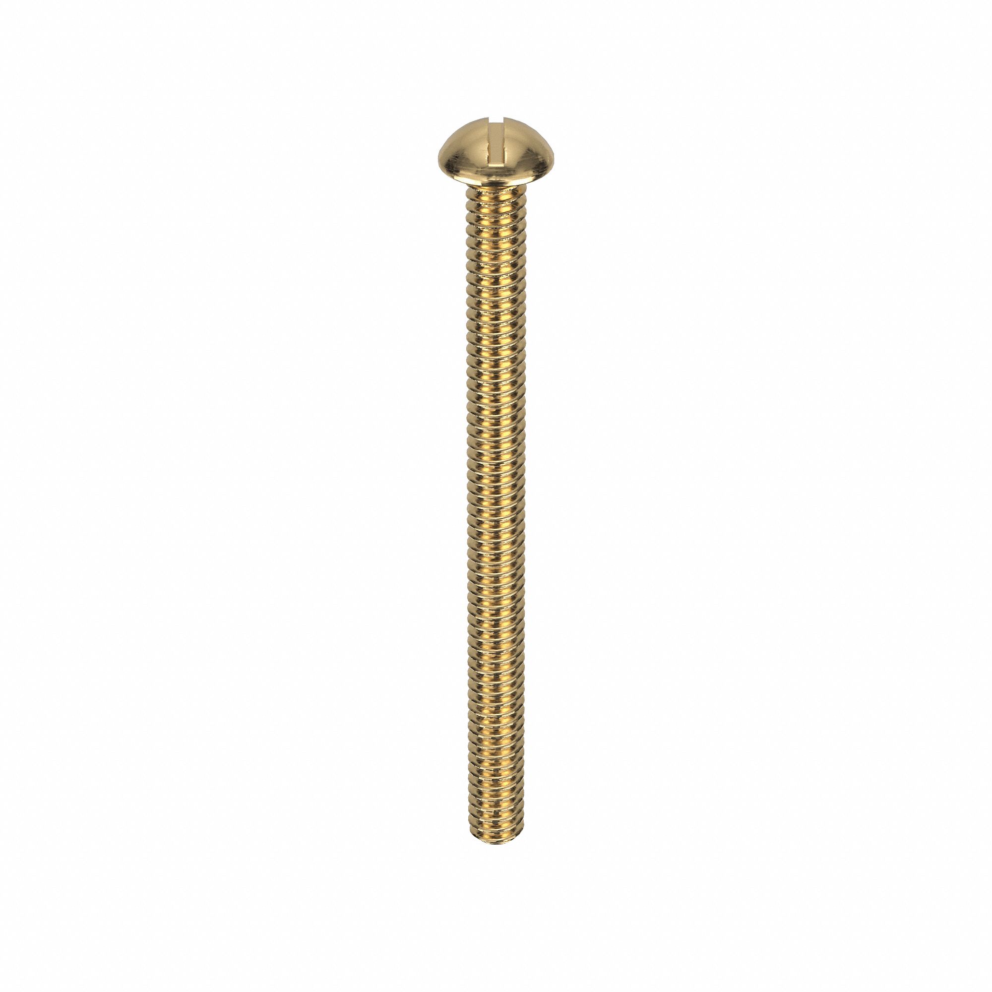 Machine Screw: #10-24 Thread Size, 2 1/2 in Lg, Brass, Plain, Round, Slotted, Machine Screw, 50 PK