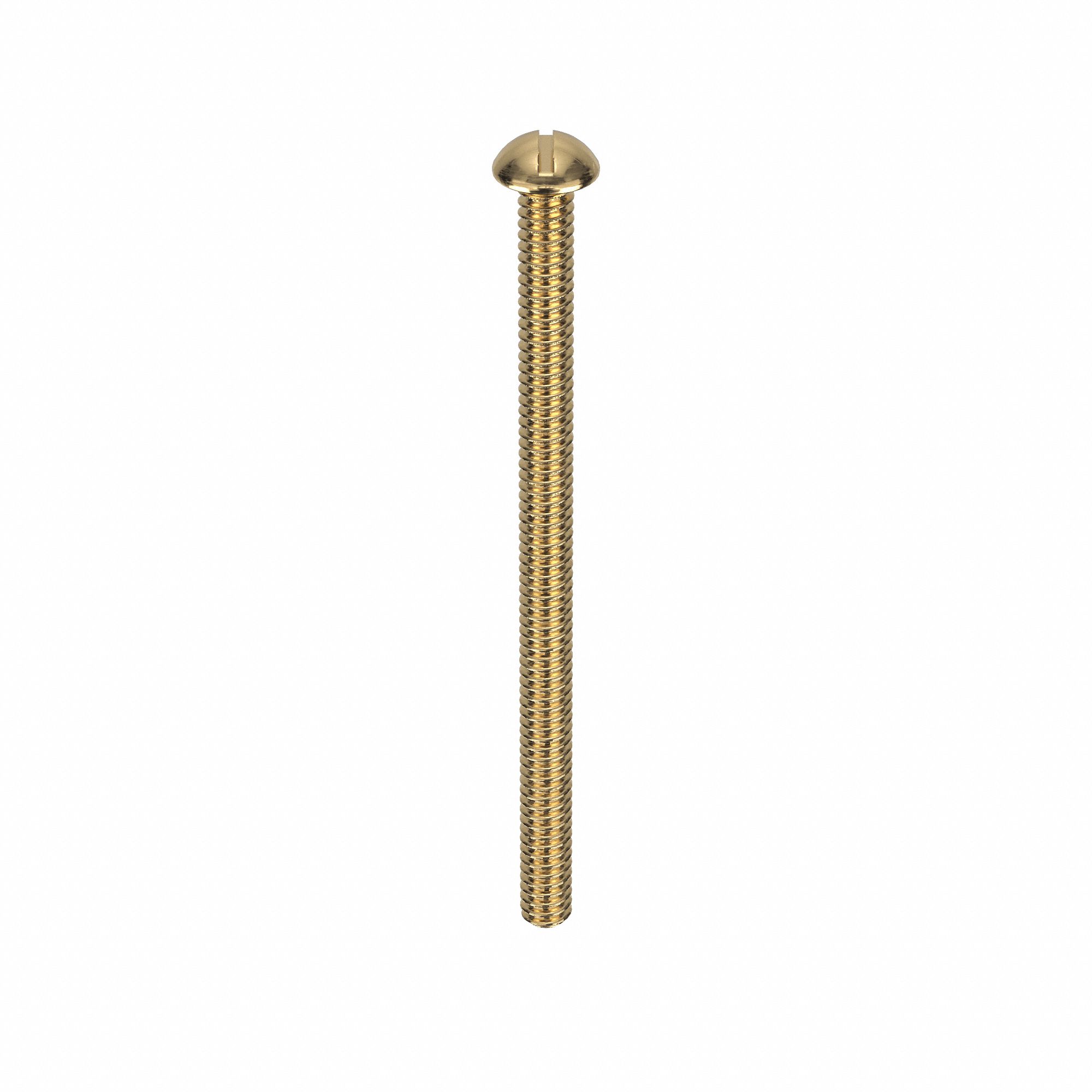 Machine Screw: #10-24 Thread Size, 3 in Lg, Brass, Plain, Round, Slotted, Machine Screw, 50 PK